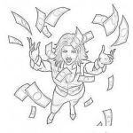 Dibujo para colorear Dinero Para Colorear Mujer Con Muchos Billetes