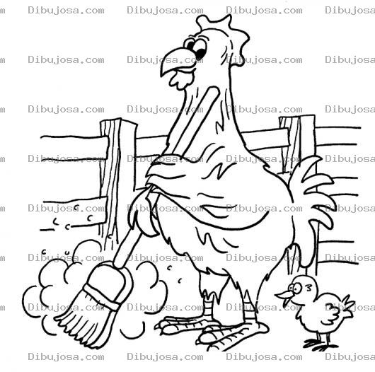 Dibujo para colorear Colorear Gallina Barriendo Con Una Escoba
