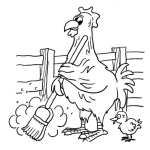 Dibujo para colorear Colorear Gallina Barriendo Con Una Escoba