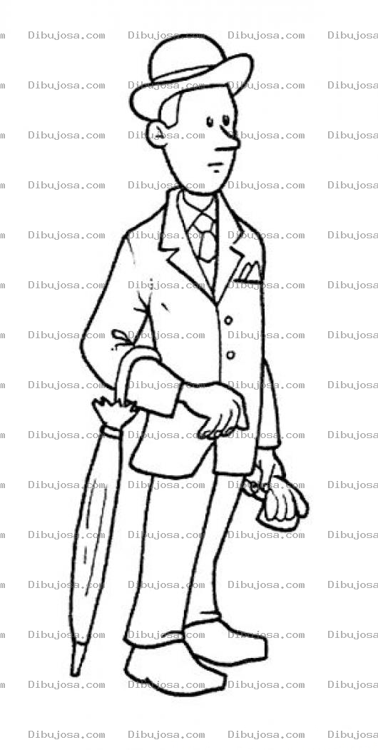 Dibujo para colorear Colorear Hombre Con Paraguas Sombrero Y Saco