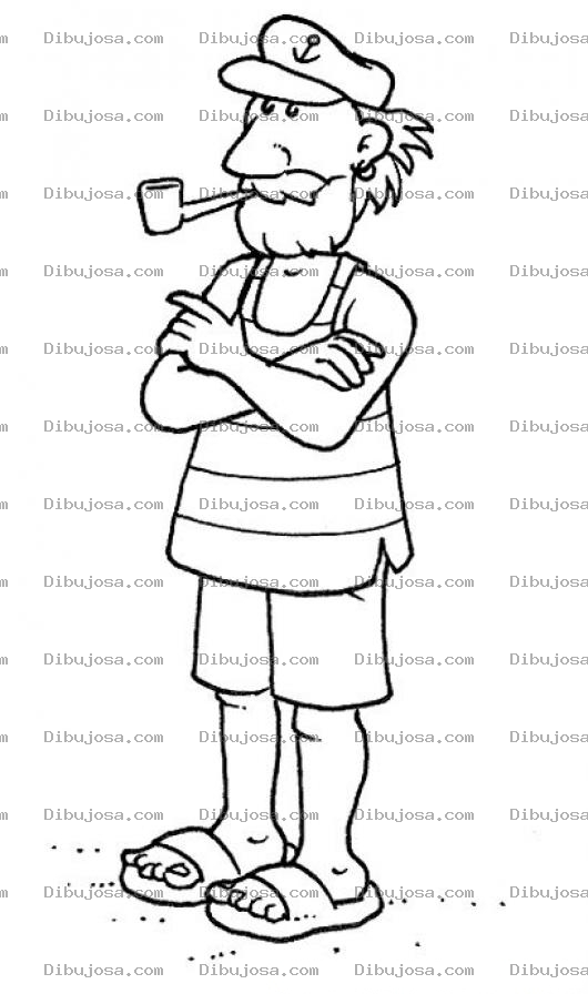 Dibujo para colorear Colorear Capitan De Barco En La Playa Con Chancletas