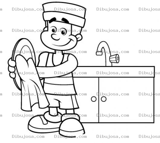 Dibujo para colorear Hombre Lavando Platos Para Colorear