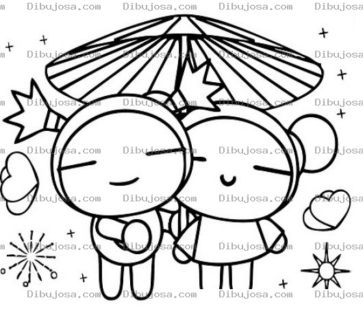 Dibujo para colorear Pintar a Pucca bajo una sombrilla