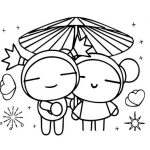 Dibujo para colorear Pintar a Pucca bajo una sombrilla