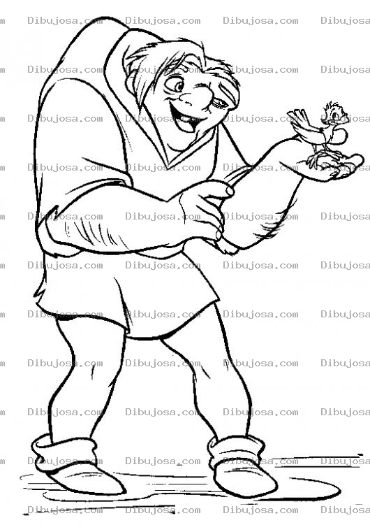 Dibujo para colorear Cuasimodo Para Colorear Y Pintar A Coasimodo Con Un Pajarito