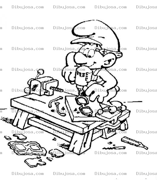 Dibujo para colorear Colorear Pitufo Carpintero