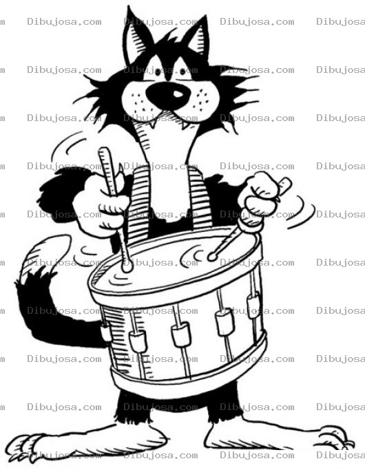 Dibujo para colorear Gato Con Tambor Para Colorear
