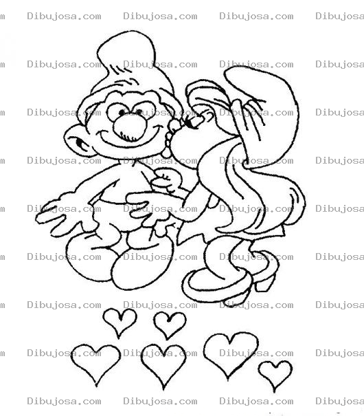 Dibujo para colorear Colorear el Beso de Pitufina