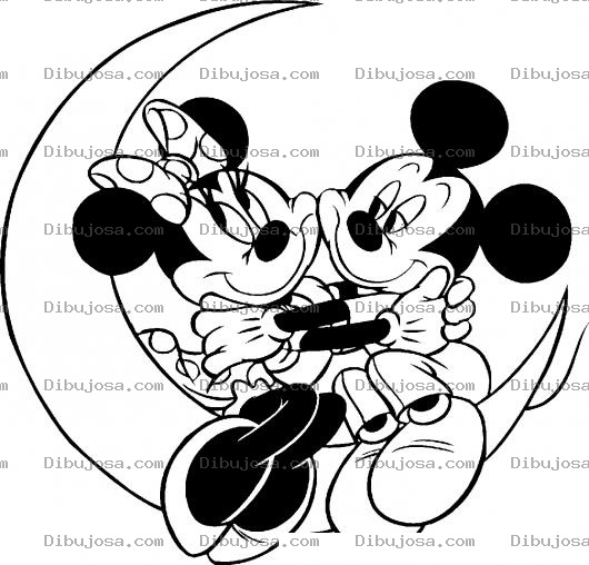 Dibujo para colorear Pintar a Mickey y Mimi en la Luna
