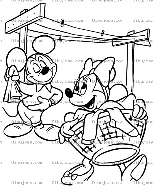 Dibujo para colorear Colorear a Mimi Mouse lavando ropa