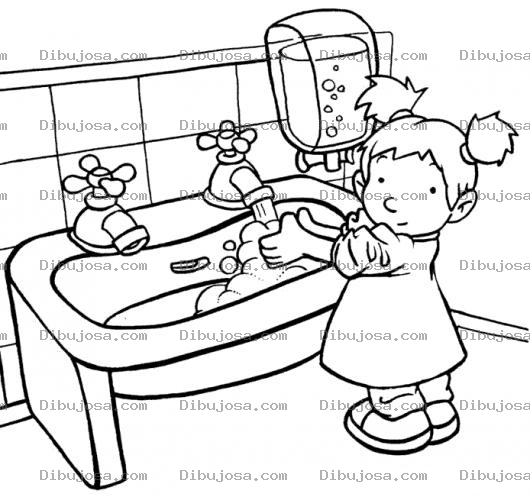 Dibujo para colorear Colorear Nena Lavandose Las Manitas en el lavamanos