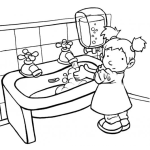 Dibujo para colorear Colorear Nena Lavandose Las Manitas en el lavamanos