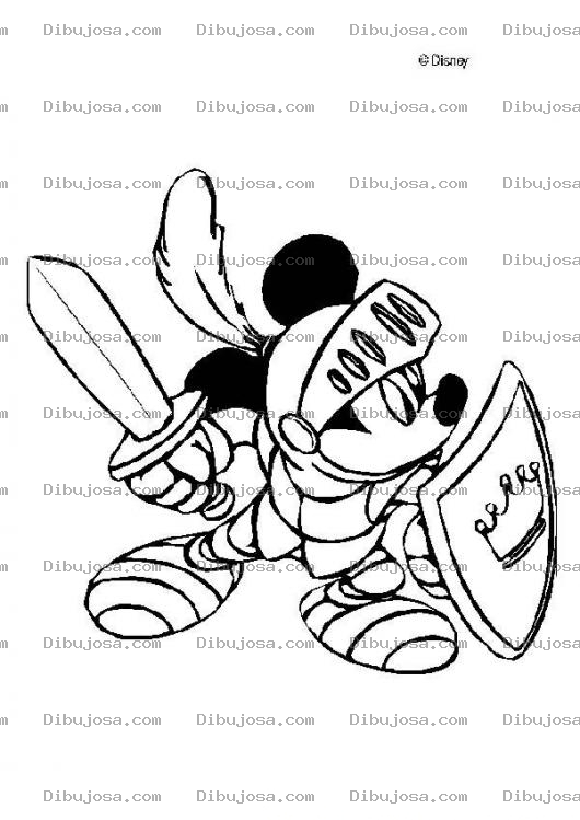 Dibujo para colorear Colorear a Mickey con armadura de caballero medieval mickey caballero
