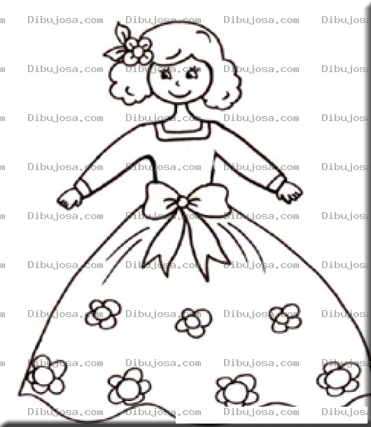 Dibujo para colorear Colorear Princesita Con Vestido Floreado