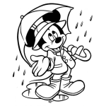 Dibujo para colorear Colorear a Mickey con sombrilla bajo la lluvia