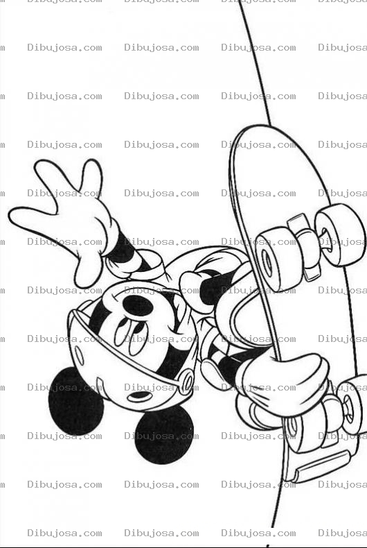 Dibujo para colorear Colorear a Mickey Mouse en Patineta
