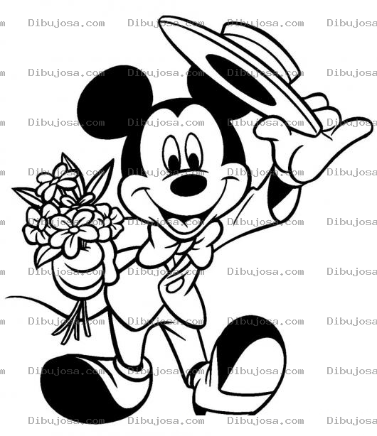 Dibujo para colorear Pintar a Mickey con ramo de flores