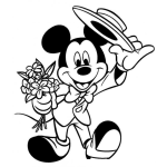 Dibujo para colorear Pintar a Mickey con ramo de flores