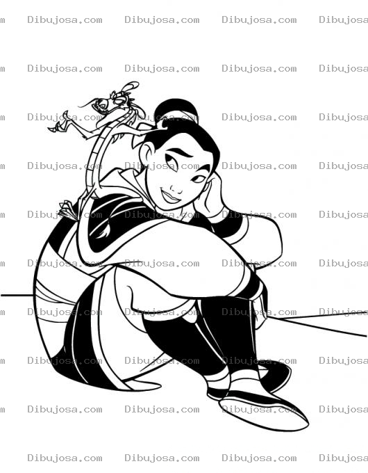 Dibujo para colorear Dibujo De Mulan Con Dragonsito Para Colorear