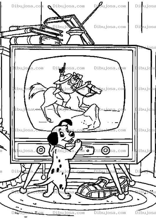 Dibujo para colorear Cachorrito Dalmata Viendo Tele Para Colorear