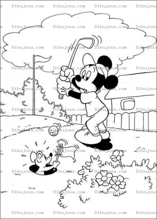Dibujo para colorear Colorear a Mickey mouse jugando golf