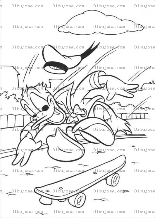 Dibujo para colorear Pintar al Pato Donald en Patineta