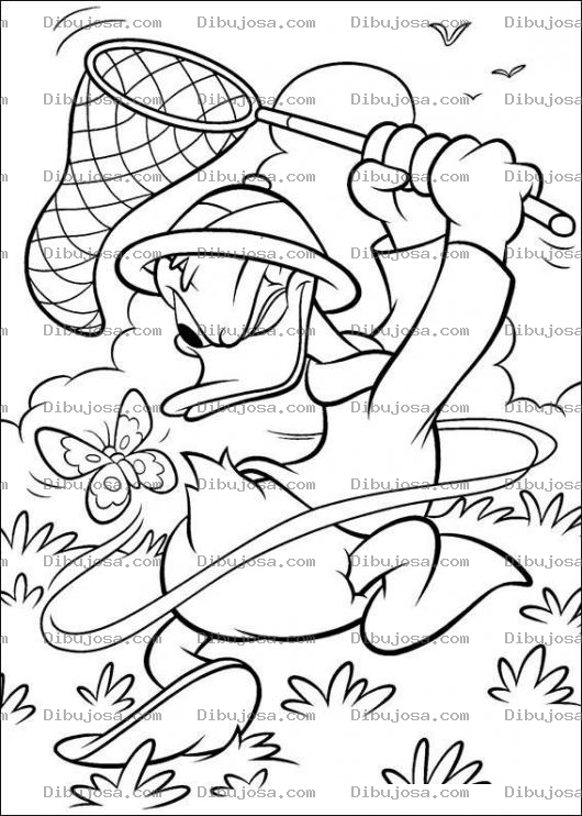 Dibujo para colorear Colorear a donald atrapando una mariposa