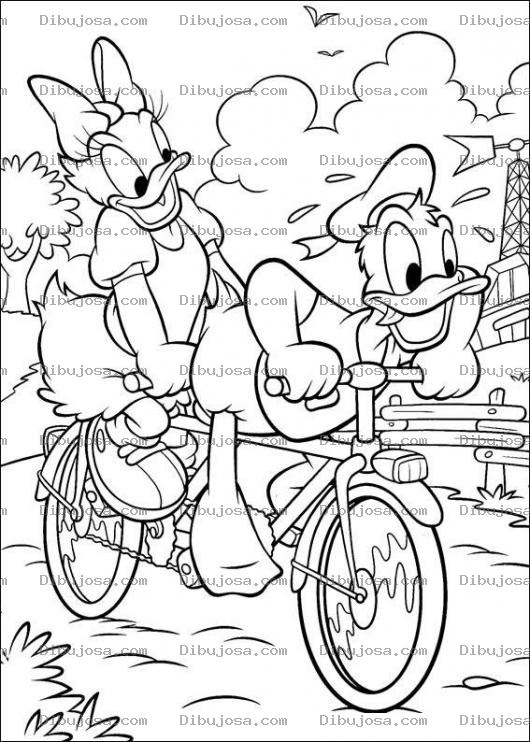 Dibujo para colorear Colorear bicicleta doble con donald y mimi