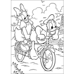 Dibujo para colorear Colorear bicicleta doble con donald y mimi