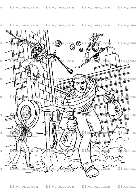 Dibujo para colorear Colorear Hombre Arana Persiguiendo A Un Ladron