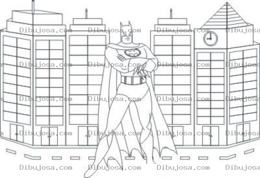 Dibujo para colorear Colorear A Batman Cuidando La Ciudad
