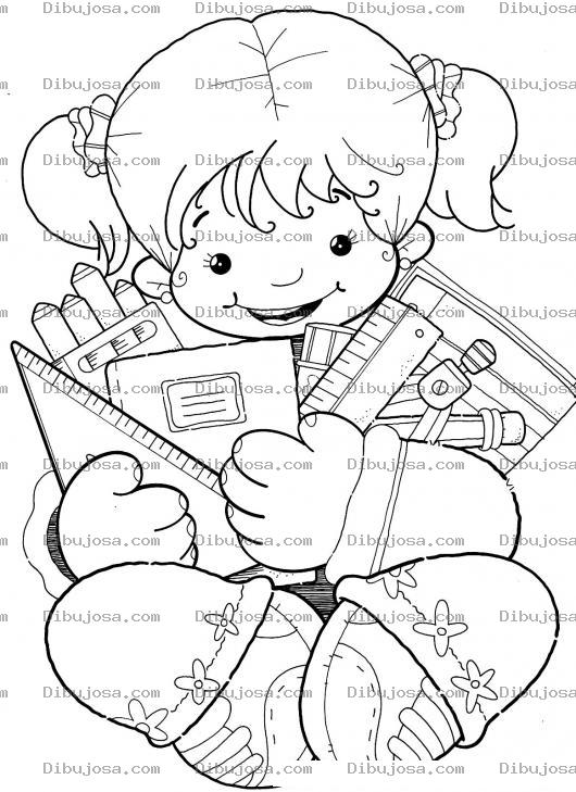 Dibujo para colorear Colorear Nena Con Utiles Escolares