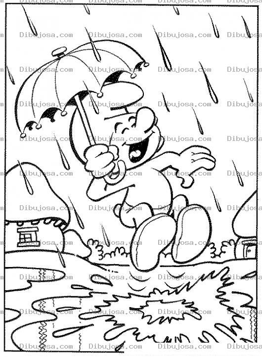 Dibujo para colorear Colorear Pitufo Con Sombrilla Bajo La Lluvia