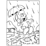 Dibujo para colorear Colorear Pitufo Con Sombrilla Bajo La Lluvia