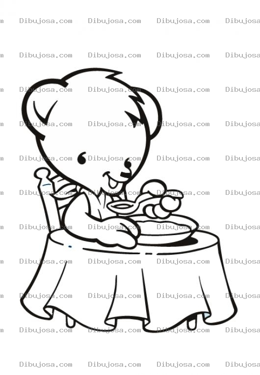 Dibujo para colorear Colorear Osito Tomando Sopa