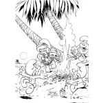 Dibujo para colorear Colorear Pitufos Haciendo Una Fogata En La Playa