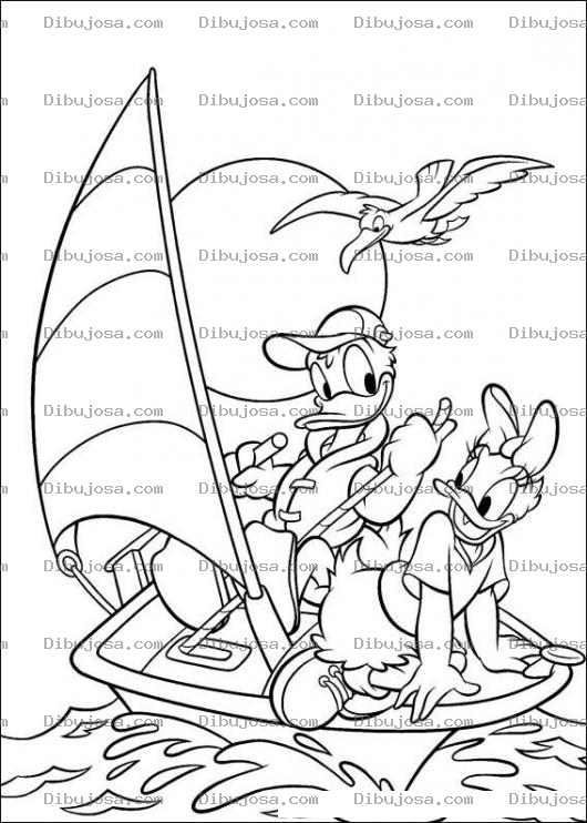 Dibujo para colorear Colorear al pato donald y a mimi navegando en u velero