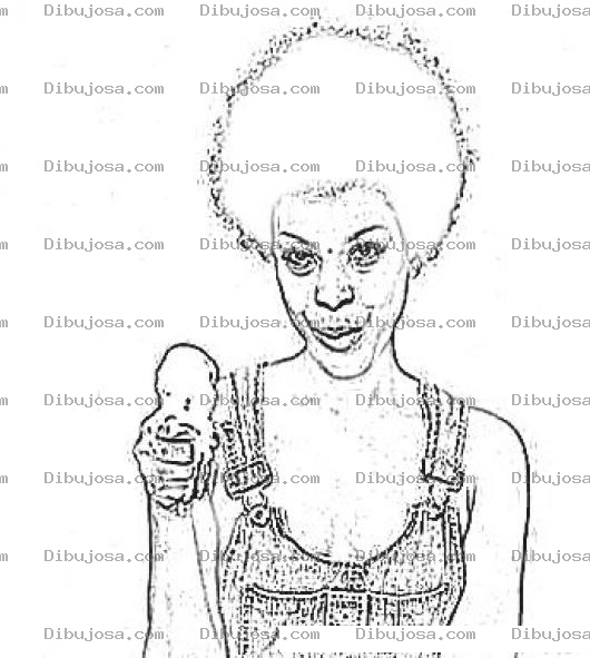 Dibujo para colorear Dibujo De Erykah Badu Con Pelo Afro Y Comiendo Helado Para Pintar Y Colorear