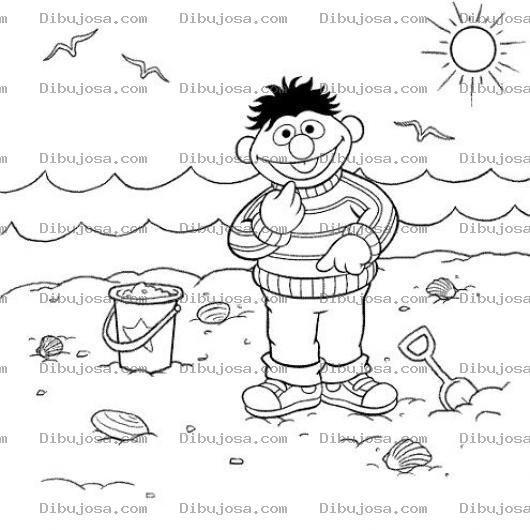 Dibujo para colorear Plaza Sesamo En La Playa Para Pintar Y Colorear