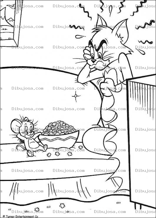 Dibujo para colorear Colorear a Jerry comiendo poporopos en el sofa