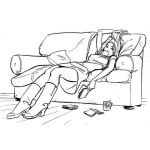 Dibujo para colorear Colorear Chica Recostada En Un Sofa Mascando Chicle