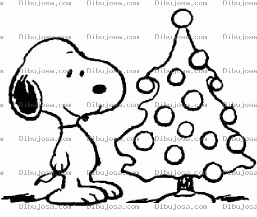 Dibujo para colorear Dibujo Navideno De Snoopy Frente Al Arbolito De Navidad