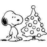 Dibujo para colorear Dibujo Navideno De Snoopy Frente Al Arbolito De Navidad