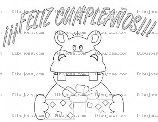 Dibujo para colorear Tarjeta De Felix Cunpleanos De Hipopotamo Para Pintar Y Colorear