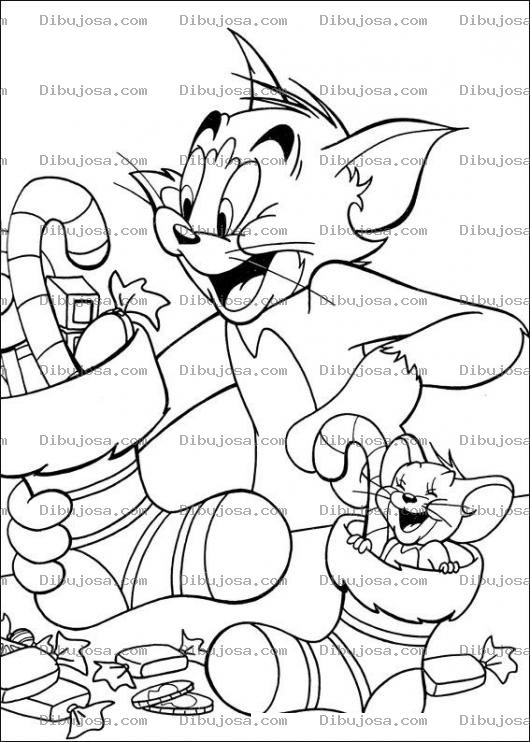 Dibujo para colorear Dibujo para pintar a Tom y Jerry en Navidad