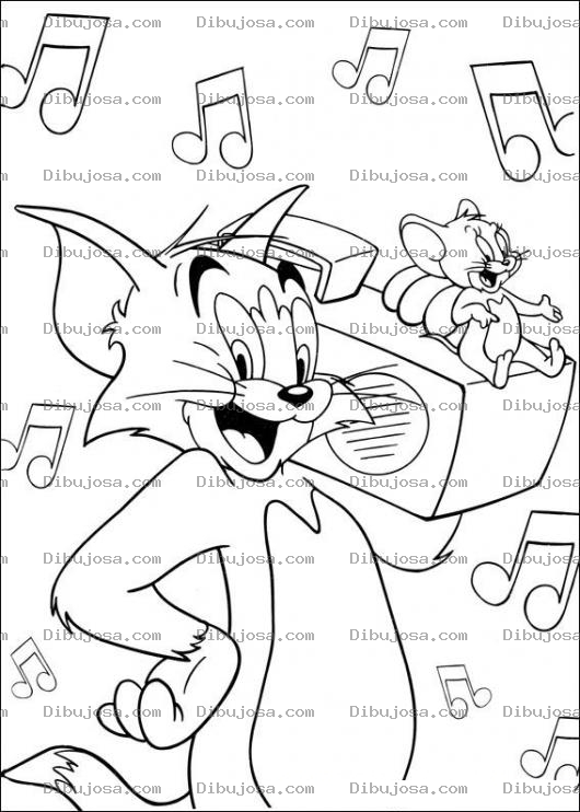 Dibujo para colorear Pintar a Tom y Jerry escuchando musica
