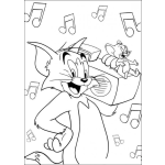 Dibujo para colorear Pintar a Tom y Jerry escuchando musica
