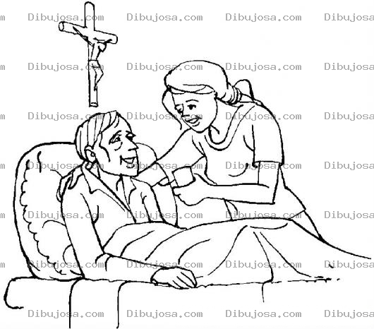 Dibujo para colorear Dibujo De Hombre Enfermo Postrado En Cama Para Pintar Y Colorear