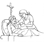 Dibujo para colorear Dibujo De Hombre Enfermo Postrado En Cama Para Pintar Y Colorear
