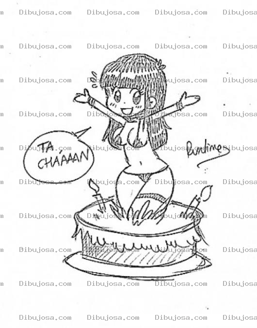 Dibujo para colorear Tarjeta De cumpleanos con Pastel De Mujer Para Pintar Y Colorear